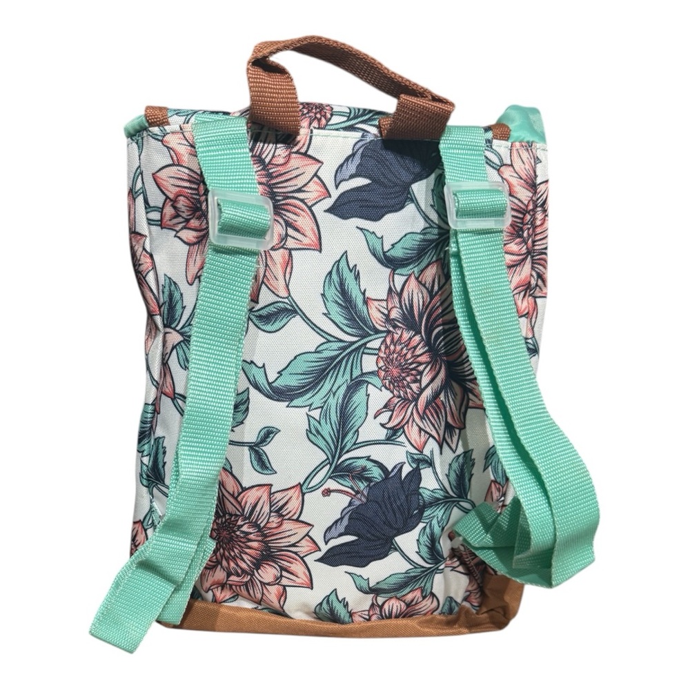 Floral Small Backpack with Tan Accents- Drawstring and Magnetic Closures - Picture 3 of 6